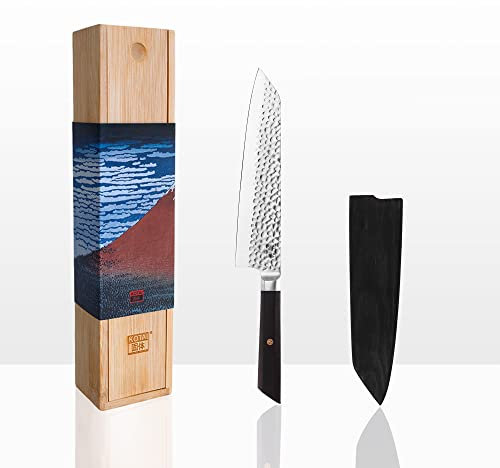 KOTAI | Coltello da cucina Kiritsuke | Coltello da cuoco | Lama da 21 cm | Martellato e affilato a mano | Acciaio inossidabile giapponese 440C ultra affilato | Codolo completamente nascosto