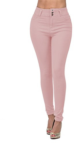 High Waisted Push up, Butt Lift, Levanta Cola, Skinny Women Colored Jeans (Rose Gold, M)