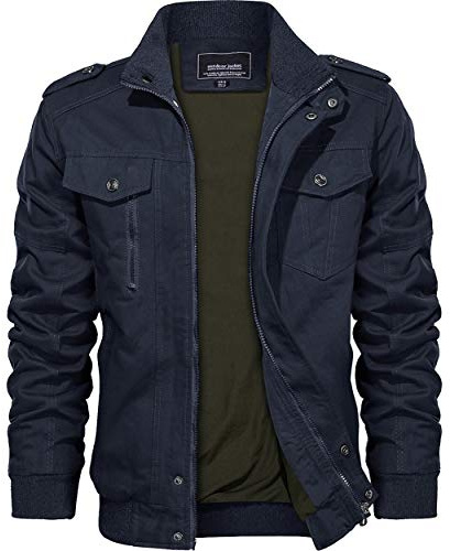 KEFITEVD Hommes Cargo Multi Poches Mode Casual Veste Tactique Militaire Blouson Aviateur Bleu Marine,XL