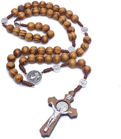 Bongles Damen Herren Holz-Korn-Ketten-Jesus-Kreuz Rosenkranz-Halskette Für Staffelungen Erstkommunion Geschenk