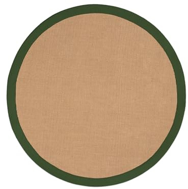 carpetfine Tapis Rond en sisal tissé à la Main Couleur Naturelle Ø 120 cm avec Bordure en Coton Vert | Tapis Naturel antidérapant uni en Fibres Naturelles Tissage Plat pour Salon et Chambre