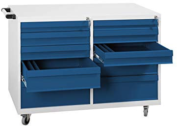 Lüllmann® Werkstattwagen - 10 Schubladen - 840 x 1090 x 600 mm - lichtgrau/enzianblau