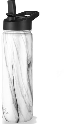Milu Borraccia Termica Acciaio Inox – 500ml, 750ml, 1000ml (+3 coperchi) - Bottiglia Acqua Termos Senza BPA, Isolato Sottovuoto, A Prova di Perdite Anche per Acido Carbonico (Marmo, 750ml)