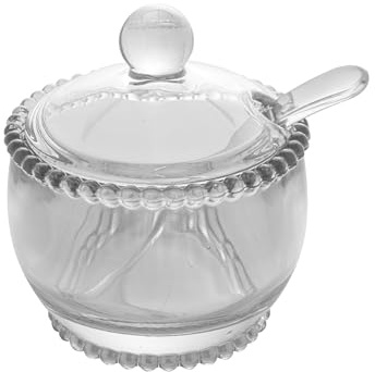 WOLFF Pearl Crystal Beaded Sugar Bowl with Lid and Spoon, Clear Crystal Sugar Holder, 6.7 oz Capacity, Dish for Salt Condiments and Spices (Clear, Sugar Bowl)