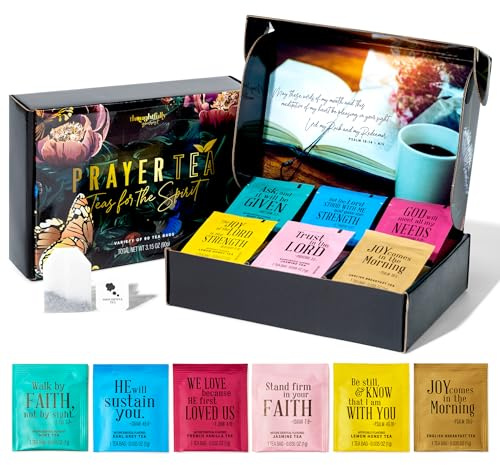 Thoughtfully, Tea Affirmations Christian Prayer Gift Set for Women, Religious Tea Gift with 6 Flavors and Bible Verses from Psalms and Other Books to Rejoice, Mother's Day Pack of 90