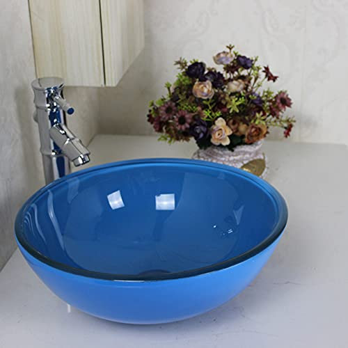 chicstyleme Tischwaschbecken 30cm Mini Waschbecken Runde Aufsatzwaschbecken für Garderobe Badezimmer Waschbecken aus gehärtetem Glas (Wasserhahn nicht enthalten) Azurblau