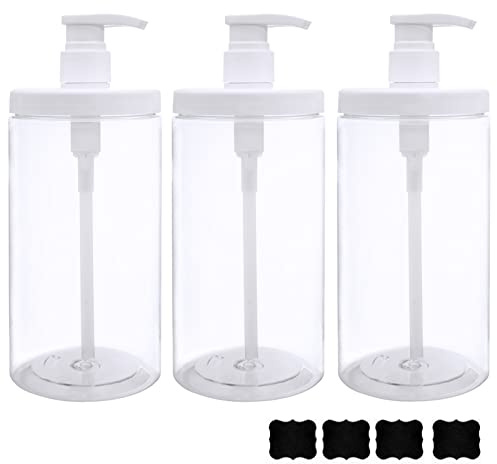Cosywell Refillable Plastic Pump Bottles - Wide Mouth Jar Style BPA Free Empty Bottles for Lotion, Shampoo, Conditioner (White, 3X 1000ml)