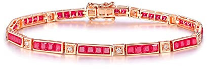 Beydodo Damen Armband Rosegold 18 Karat, Tennisarmband mit 4ct Rubin Armband Diamant Echt Partnerarmband 20CM