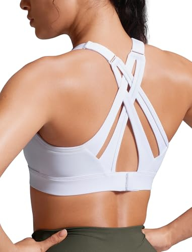Yvette Soutien Gorge de Sport Femmes Bretelles Réglables Dos Croisées sans Armature Maintien Fort Grande Taille Course Fitness Gym Blanc XL Grande Taille