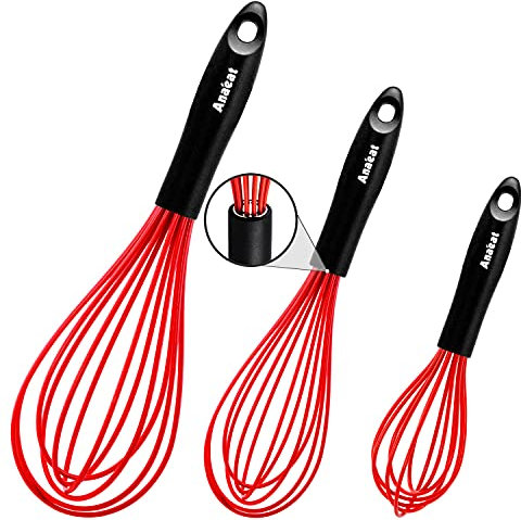 Anaeat Silicone Balloon Whisk, Perfect for Non-Stick Cookware, Milk and Egg Beater Blender, Heat Resistant Kitchen Whisks for Whisking, Cooking, Baking, Beating, Frothing & Stirring (Red)