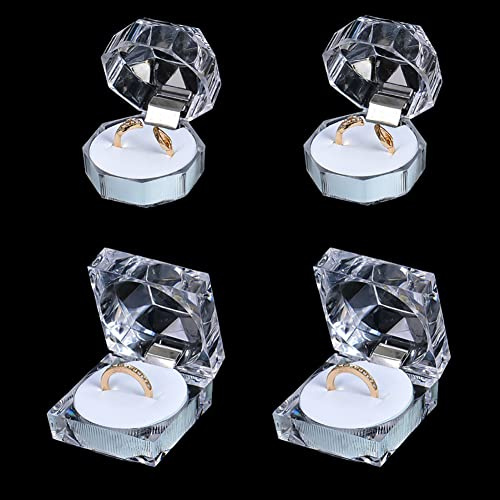 JIHUOO 8 Stücke Klare Acryl Ring Box Ringschatulle Ringhalter Ohrringe Etui Verlobungsring Box Hochzeit Ringbox Schmuckschatulle Präsentationsbox für Ring