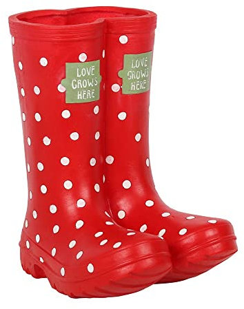 Jones Home & Gift Polka Dot Red White 21cm Welly Boots Planter Plant Pot Gardening Ornament Gift, M (LG_31322)