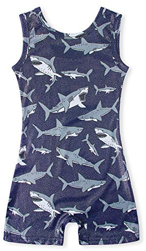 uideazone Toddler Leotards for Little Kid Girls Gymnastics Sparkle Sleeveless Stretchy Ballet Unitard Biketards Kids Quick Dry Shark Printed Bodysuit