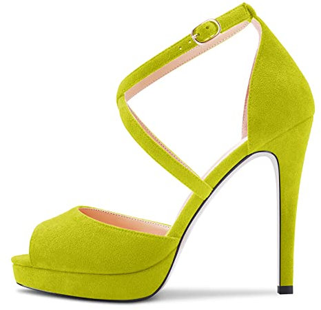 NobleOnly Donna Alto High Spillo Piattaforma Tacco Heel Cinturino Incrociato Aperte sulla Punta Sandali Sexy Clear Dress 12 CM Heels Verde Lime 40 EU