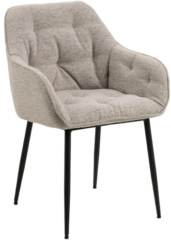 AC Design Furniture Bentley Armlehn-Esszimmerstühle mit Rückenlehne 2er-Set, Gepolsterter Esszimmerstuhl, Gepolsterter Stoffsitz in beige mit Schwarzen Metallbeinen, Home Office Stuhl