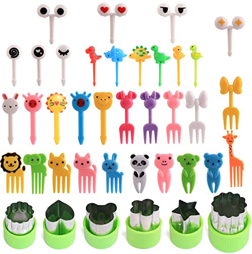 jsysj 66 Stücke Tiere Obstgabeln, Niedlich Form Mini Zahnstocher Sticks, Kinder Obstgabeln, Dessertgabeln, Lebensmittel Gabel mit 6 Stücke Gemüse Ausstechformen, Kinder Party-Zubehör