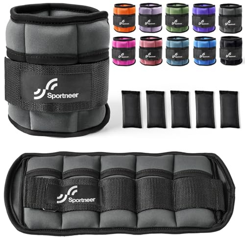 Sportneer Peso della Caviglia, Set di Pesi Regolabili alla Caviglia, Cinghie da Polso al Polso, 0,45 kg, 3,15 kg (Standard), 1 kg, 4,5 kg, 2 Confezioni, Nero (Extra Nero)