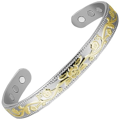 MagEnergy Bracelet magnétique en cuivre pour femme, 99,99 % cuivre pur avec aimants de 3500 Gauss, bracelets réglables avec boîte à bijoux, 6.88 inches, Métal