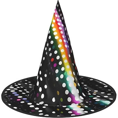 ZISHAK Glitzernder Regenbogen-Hexenhut mit Punkten, Schwarz und Weiß, trendiger Halloween-Hexenhut für Damen – ultimativer Partyhut für das beste Halloween-Kostüm-Ensemble