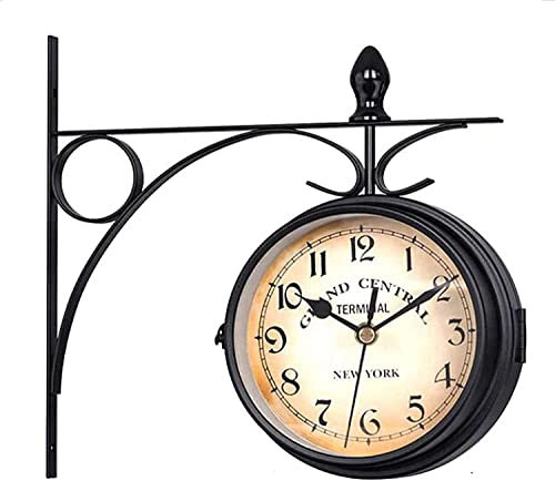 Antik Retro Bahnhofsuhr Vintage doppelseitige Wanduhr, Garten Uhren im Freien im Freien im Freien im Außenstall, Uhr for die Wandmontage Retro Central Station, Hausdekoration for Zuhause, Terrassen, G