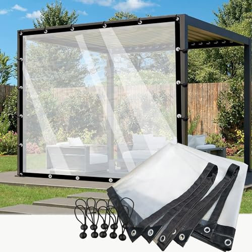 POCHY Transparenter Planenvorhang Outdoor mit Ösen wasserdichte Vorhänge Schwerlast PVC Planenplatte für Pergola, Veranda, Pavillon, Anpassbar (Color : Clear, Size : 2.5x2.5m)