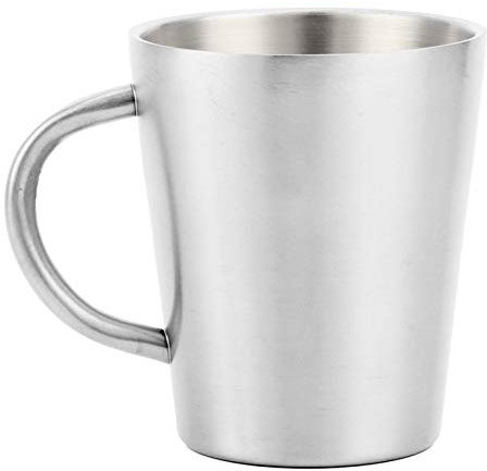 MISNODE 300 Ml Bierkrug, Doppelwandiger, Isolierter Bierkrug, Großer Trinkbecher für Tee, Kaffee, Bier, Edelstahl, Kaffee-Bierbecher mit Griff für Draußen und Drinnen(Silber)