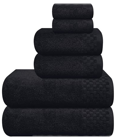 MyOwn Premium Cotton 6 Pack Towel Set for Bathroom, Contains 2 Bath Towels 28x55 inch, 2 Hand Towels 16x24 inch & 2 Wash Coths 12x12 inch, Ideal Everyday use, Compact & Lightweight - Black