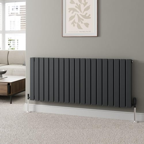 Radiant Living Anthracite Horizontal Radiator 600 x 1444mm – Double Flat Panel Designer Radiator, High Efficiency Modern Steel Heating for Living Room & Bathroom