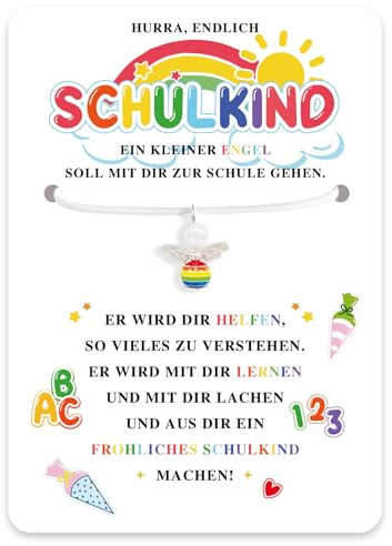 Luckeey Schulkind 2025 Glücksbringer Schulanfang Schultüte Füllung, Schutzengel Halskette mit Karte Einschulung und Geschenktüte, Einschulung Mädchen Geschenk, Schultüte Klein Geschenke zur Schüler