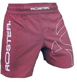 ROSTER. BJJ Pantalones Cortos de Entramiento, MMA, Boxeo, Kick Boxing, Unisex (FR/ES, Letras, L, Regular, Regular, Granate)