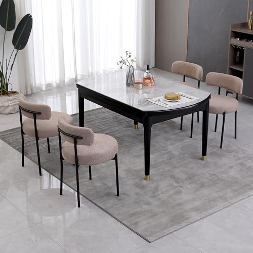 AISALL Esszimmerstühle 4er Set mit Rückenlehnen,Küchenstühle Gestell aus Schwarze Metall, Polsterstuhl Modern Retro Design Stühle, Stühle für Küche, Esszimmer, Hellbraun