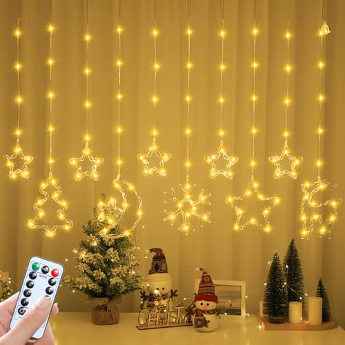 Lichtervorhang Weihnachten Fenster, Weihnachtsdeko Fenster Lichterkette LED Lichterkette Weihnachtsdeko Fenster Sterne Lichterkette mit 8 Modi Lichterkette für Weihnachtsdeko (A)