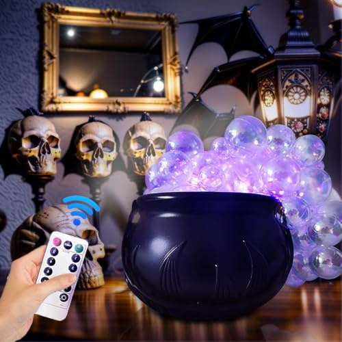 Starnearby Halloween Deko Hexenkessel LED Kessel Halloween Licht mit Fernbedienung 8 Modi Hexen Kessel Gruselige Deko Bubbling Kessel für Halloween Party Dekoration (A)