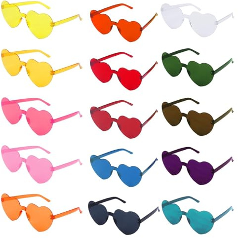 Minnhua 15PCS Occhiali da Sole Cuore Occhiali da Festa Occhiali Divertenti Trasparenti Colorati Occhiali da Hippy a Cuore Plastica Occhiali per Feste Compleanno Cosplay Carnevale bambini e adulti