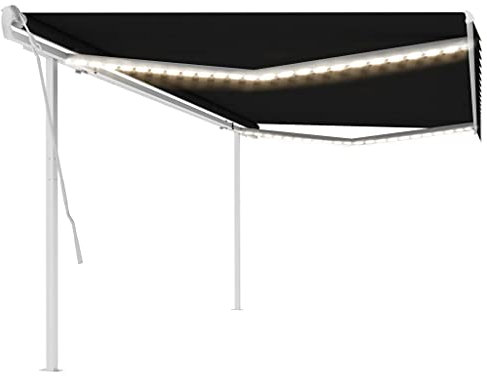 Rasen & Garten, Outdoor Wohnen, Fenster & Tür Markisen, manuell einziehbare Markise mit LED, 5x3,5 m, Anthrazit