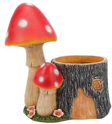 Qianly Mushroom Flower Pot Illuminated Resin Solar Powered Desk Artwork Table Centerpiece for Dining Table Decorative Multipurpose