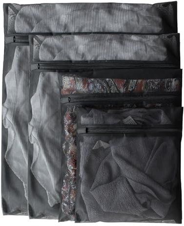 4 Pezzi Sacchetti Lavatrice, 24x30cm/30x40cm/40x50cm/60x60cm Retina per Lavatrice, Resistente Alle Macchie, Non Ingiallente Rete Lavatrice Biancheria per Giacche Delicate, Top, Reggiseni, ecc (Nero)
