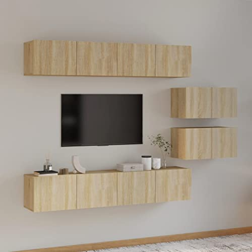 ShGaxin TV-möbelset 6 st Sonoma plywood, TV-bord, TV-skåp, TV-skåp, TV-bord, vardagsrumsmöbler, TV-bord, vardagsrumsmöbler, TV-bord 3114600