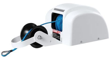 Treeisland Elektrische Aeilwinde 12V Anhänger Weiß Elektrische Ankerwinde mit Fernbedienung für Boote mit Anker bis 20 Kg