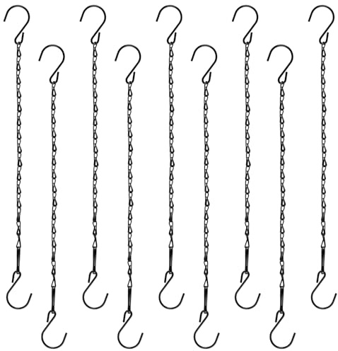 ANNASAMDO 10 Stück Blumenampel Ketten 25cm Metall S-Haken Schwarz | Einfache Montage flexibel kürzbar. Tragfähig 3 kg rostfrei beschichtet. Inklusive 20 Clips.