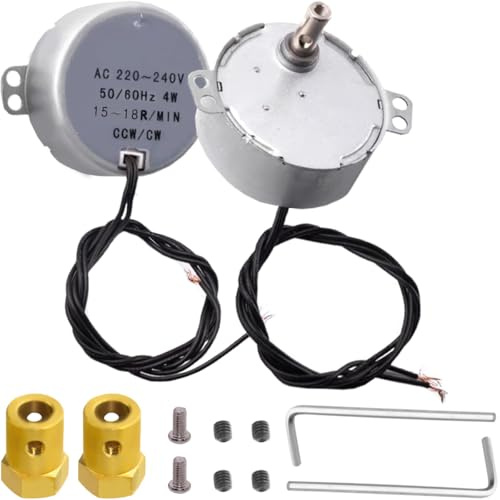 JYUDAUFU 2 Stück TYC50 Synchronmotor 15-18RPM AC 220~240V 4W 50/60Hz CW/CCW Rotationsgetriebe Permanentmagnetmotor mit 7mm flexiblem Kupplungsstecker, für Mikrowellen-Drehteller/Heizer/DIY