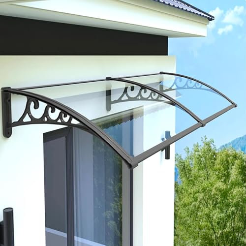 LIUWOPA Awnings for Patio Up Waterproof 47x102 in/120x260 cm, Large Awning with Plastic Steel Bracket Kit, Black Bracket Transparent Panel Patio Awnings for Shade and Rain, Camper Awning Parts