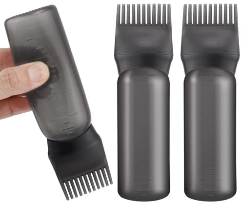 PAEFIU Pack of 3 Hair Oil Applicator, 170 ml Hair Oil Applicator Bottle with Graduated Scale Hair Dye Brush Bottle Root Comb Applicator Bottle for Hair Oiling Hair Colourations (Black)