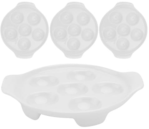 Amosfun Set de 4 Platos de Porcelana para Servir Huevos Rellenos y Caracoles Diseño Francés, Bandeja de Cerámica Versátil para Reuniones Familiares y Cenas