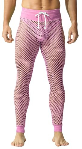 YUFEIDA Herren Lange Unterhosen Fischnetz Mesh atmungsaktiv Hose Taille verstellbar Strumpfhose Leggings Sportleggings für Herren