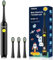 Brosse à Dent Électrique Enfant de 3-5-6-12 ans, Rechargeable Brosse a Dent Electrique Enfant avec Minuteur et 3 Modes, Étanche IPX7, 4 Têtes Douces, Autocollants DIY Drôles pour Filles Garçons(Noir)
