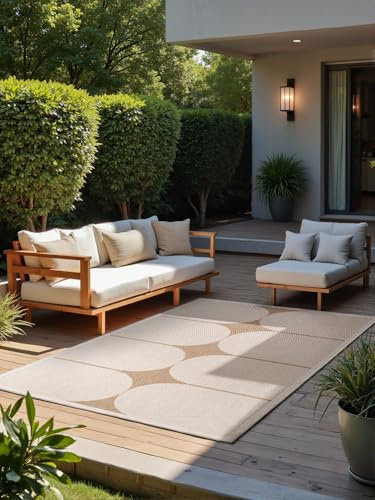Hanse Home Northrugs Bowen In- & Outdoor Teppich Modern - Modernes Flachgewebe, Wendeteppich mit Bogen Design, ÖKO-TEX Wetterfest & UV-beständig für Balkon, Terrasse, Garten – Jute Weiß, 160x230cm