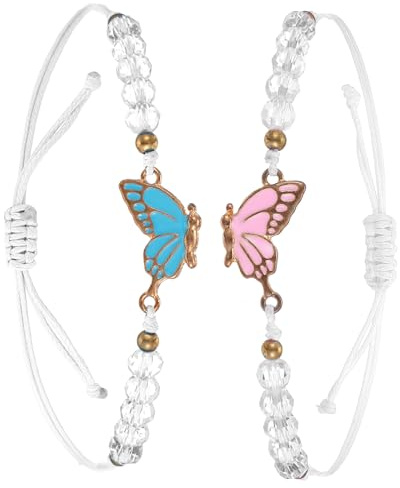 CIATBYYJ 2 stycken vänskapsarmband, justerbara armband fjäril, enkelt armband flicka, blå rosa fjäril vänskapsarmband, för bästa vänner, Eine Grösse, Metall, Ingen ädelsten