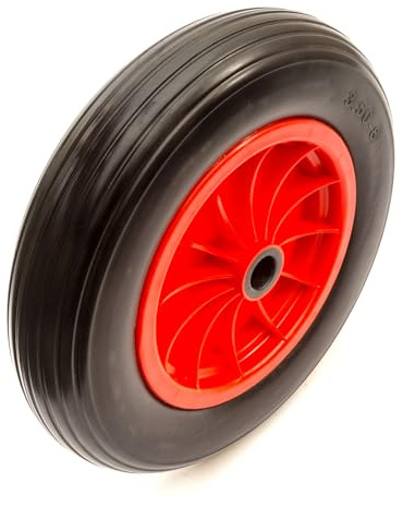 3.50-8 PU Puncture Proof 14 Solid Tyre & Wheel Red With Roller Bearings 1/ 25.4mm Bore Bearings 75mm Hub Wheelbarrow 3.50x8 350-8 350x8 4.00-8