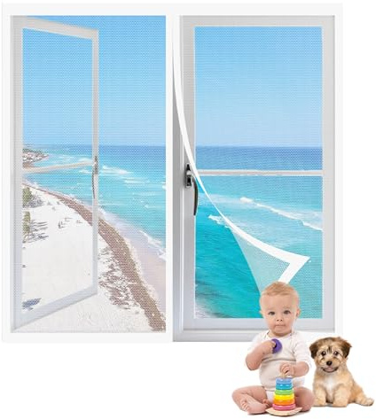 Zanzariera per Finestra Roulotte 143 x 100 cm Tende Zanzariere con Calamita per Finestre Resistente Traspirante Anti Zanzare Insetti per Ideale per Porte da Balcone, Bianco